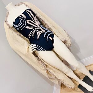 MILLY Swimsuit One-Piece Bathing Swim Suit Blue Floral Beach Palm Print Sz Large